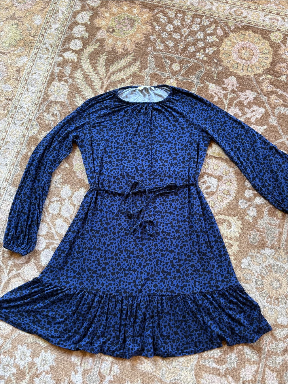 Boden Navy Blue Floral Tie-Waist Midi Dress
